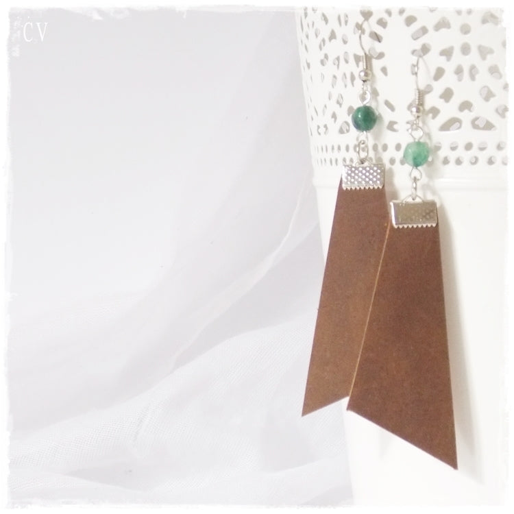 Geometric Leather Earrings with Gemstones