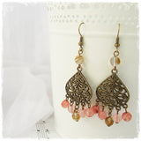 Filigree Teardrop Beaded Earrings - Clip Ons