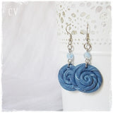 Blue & White Round Disc Earrings