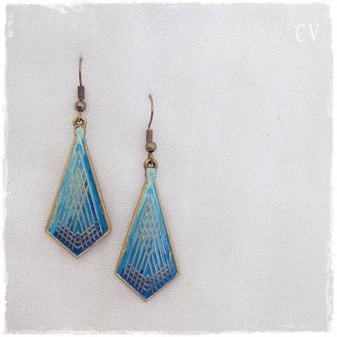 Sea Blue Brass Long Earrings