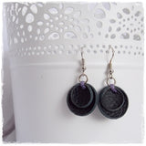 Gothic Black Leather Round Earrings