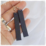 Pyrography Engraved Black Leather Earrings