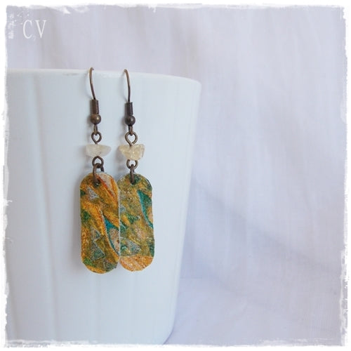 Klimt Teardrop Earrings with Citrine Stones