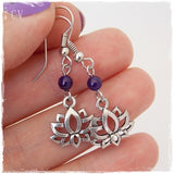 Amethyst Gemstone Lotus Earrings