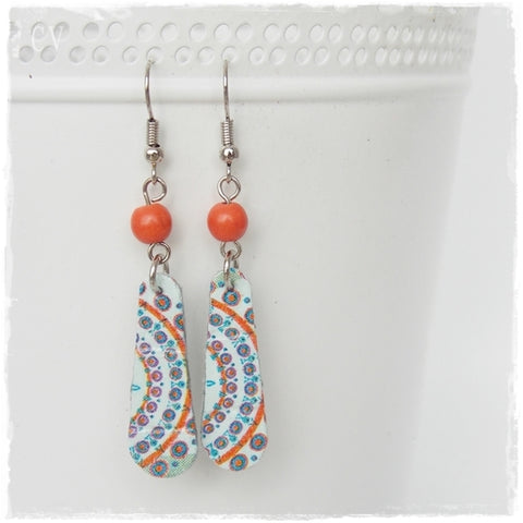 Blue and Orange Organic Leather Earrings