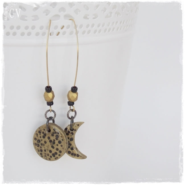 Gold Moon Long Earrings