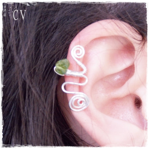 Green Apatite Wire Wrapped Ear Cuff