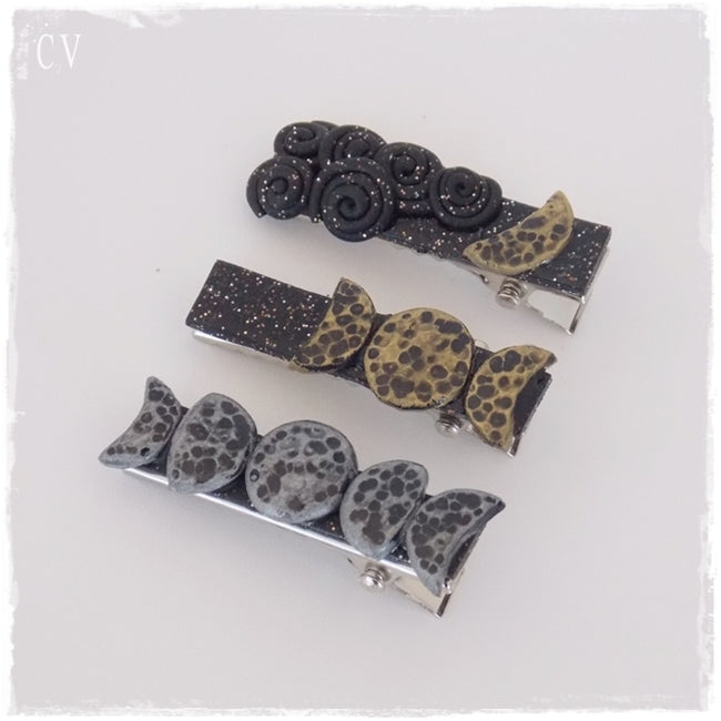 Moon Phases Polymer Clay Hair Clips