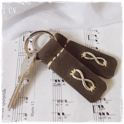 Silver Infinity Leather Keychain