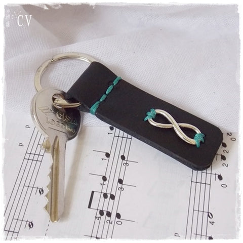 Silver Infinity Leather Keychain ~
