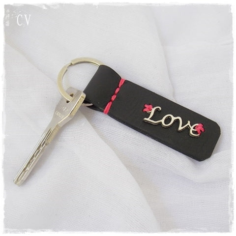 Love Calligraphy Leather Keychain