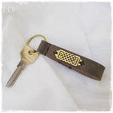 Engraved Leather Keychain with Celtic Knotwork 