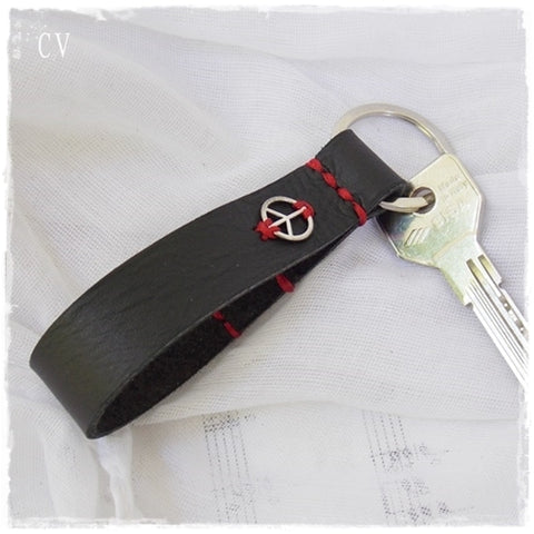Peace Symbol Leather Keychain ~