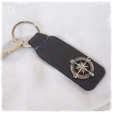 Engraved Compass Leather Keychain