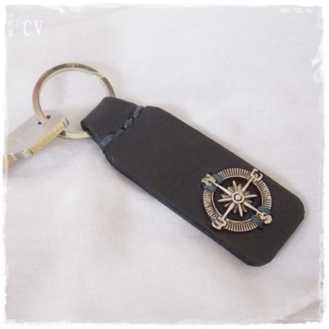 Compass Leather Keychain