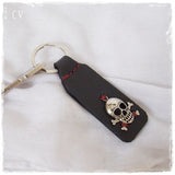 Pirate Skull Leather Keychain ~
