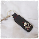 Pirate Skull Leather Keychain ~