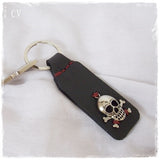 Pirate Skull Leather Keychain ~