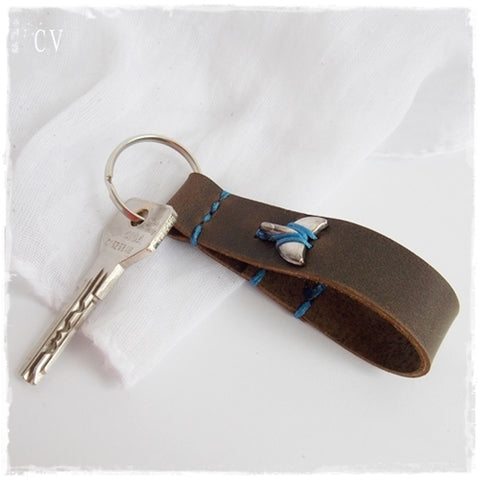 Personalized Whale Tail Leather Keyfob