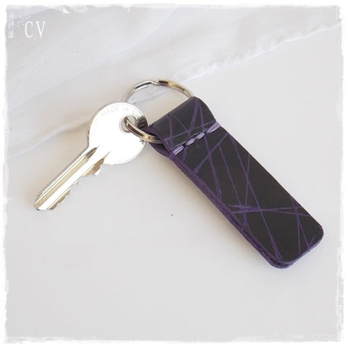 Black Leather Geometric Keychain
