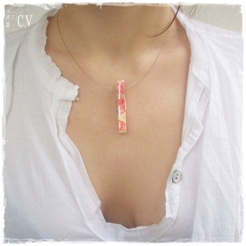 Decoupage Wooden Pendant Necklace