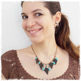 Rustic Tribal Geometric Leather Bib Necklace