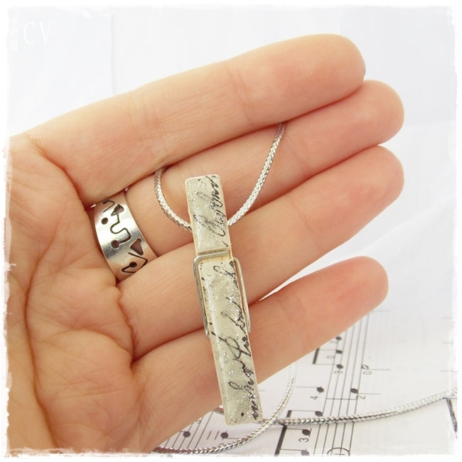 Silver Script Wooden Pendant Necklace