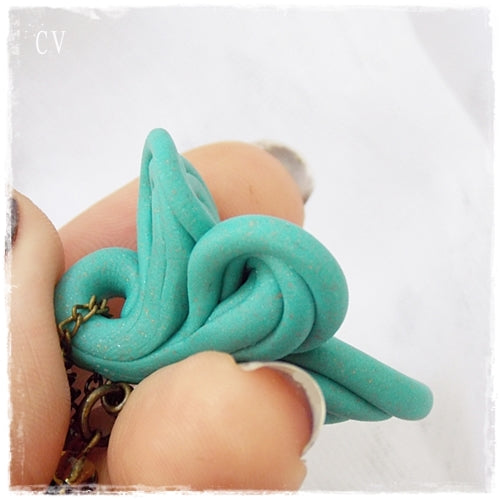 Long Dangling Polymer Clay Brass Floral Necklace