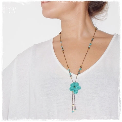 Gypsy Polymer Clay Flower Long Necklace