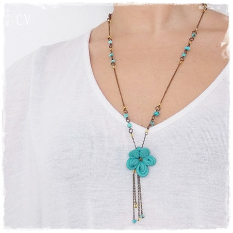 Bohemian Floral Turquoise Long Necklace