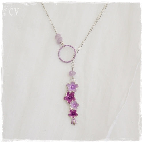 Amethyst Flower Lariat Necklace