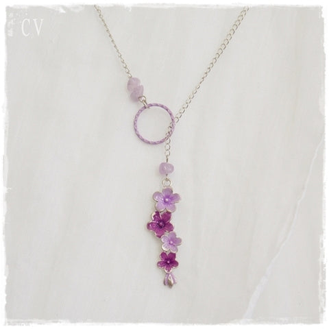 Amethyst Flower Lariat Necklace