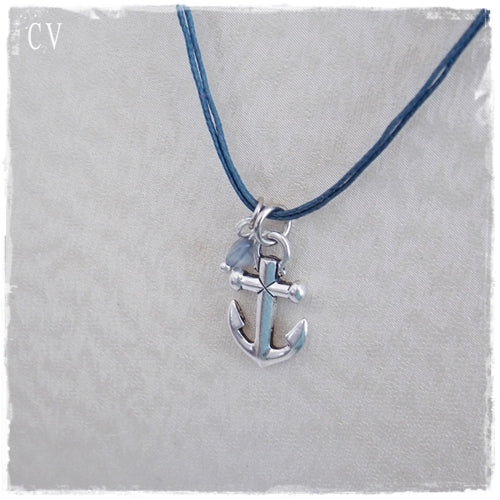 Birthstone Anchor Pendant Necklace