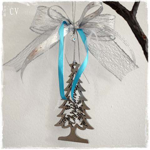 Silver Wooden Christmas Tree Onrament - 2023