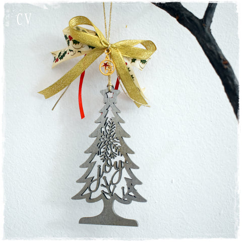 "Joy" Wooden Christmas Tree Ornament