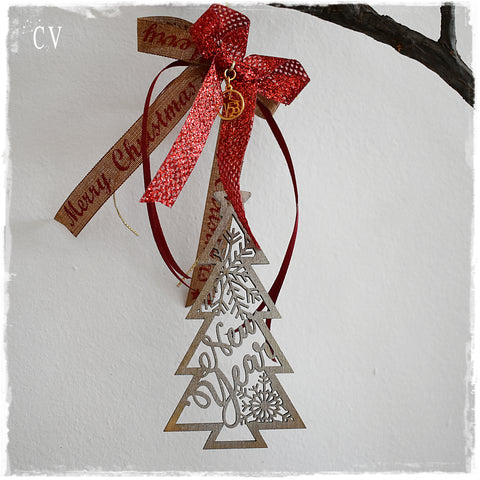 Red Merry Christmas Wooden Ornament 2023