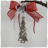 Red and Silver Christmas Wooden Tree Onrament 2023