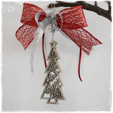 Red and Silver Wooden Tree Onrament 2023