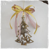 Gold and Pink Merry Christmas Wooden Tree Ornament 2023