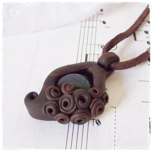 Woodland Leaf Polymer Clay Pendant ~