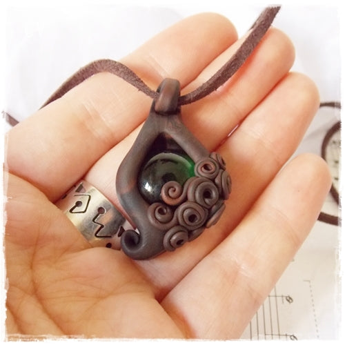 Woodland Leaf Polymer Clay Pendant ~
