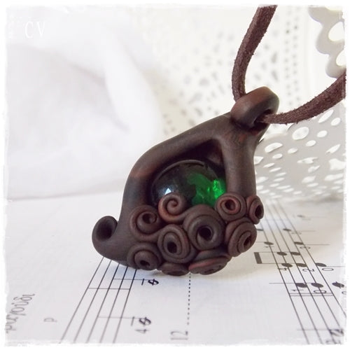 Woodland Leaf Polymer Clay Pendant ~