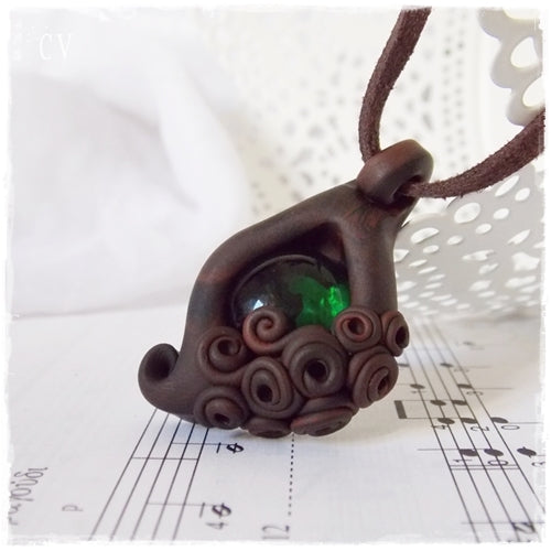Woodland Leaf Polymer Clay Pendant ~