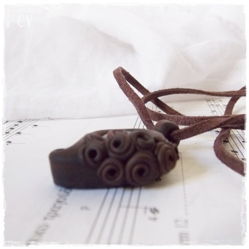 Woodland Leaf Polymer Clay Pendant ~