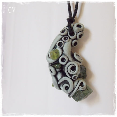 Green Apatite & Peridot Polymer Clay Pendant