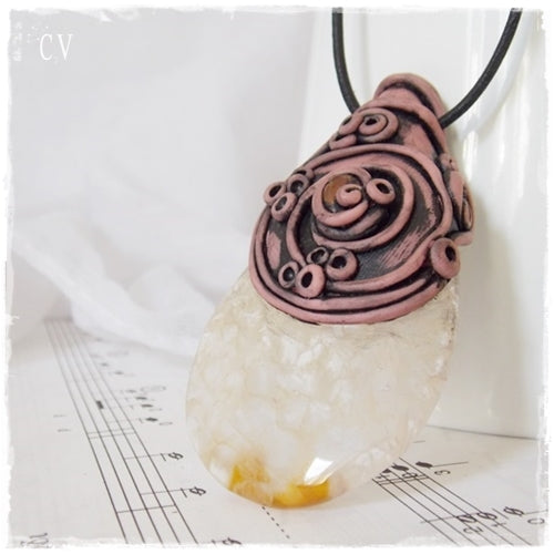Spiral Citrine Polymer Clay Pendant