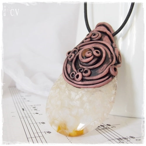 Cosplay Agate and Citrine Polymer Clay Necklace