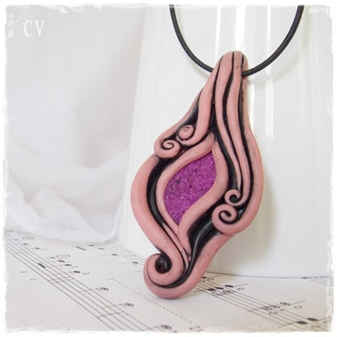 Vulva Polymer Clay Agate Pendant Necklace