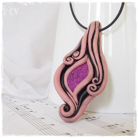 Vulva Polymer Clay Agate Pendant Necklace