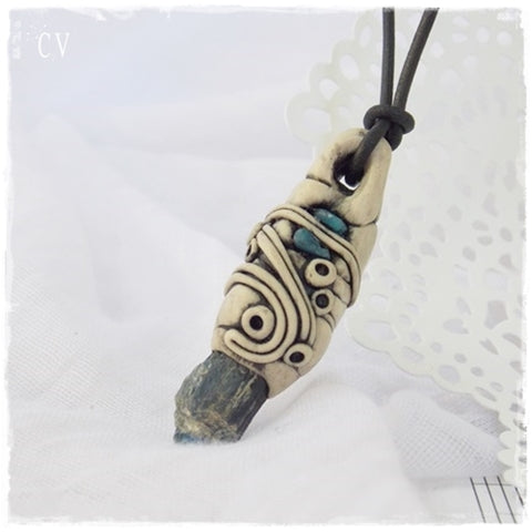 Raw Kyanite Polymer Clay Pendant